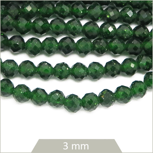 Env. 120 perles facettées en pierre de sable verte synthétique, 3 mm