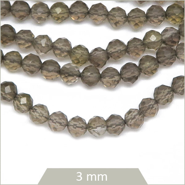 Env. 123 perles facettées en Quartz fumé, 3 mm