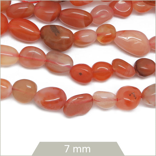 40 cm de perles galets en Agate rouge rayée, calibre 7 mm env.
