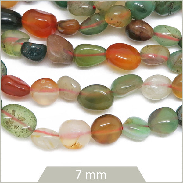 40 cm de perles galets en Agate colorée, calibre 7 mm env.