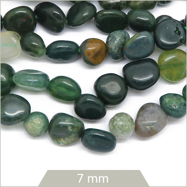 40 cm de perles galets en Agate mousse, calibre 7 mm env.