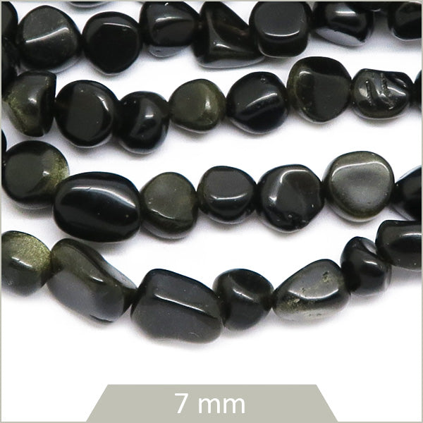 40 cm de perles galets en Obsidienne dorée, calibre 7 mm env.