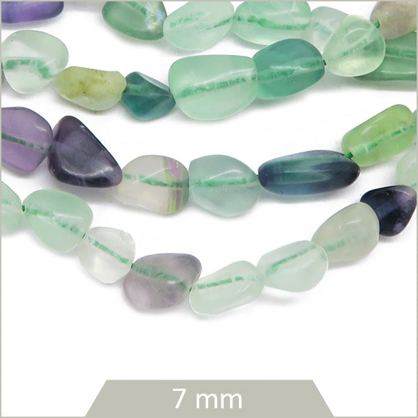 40 cm de perles galets en Fluorite, calibre 7 mm env.