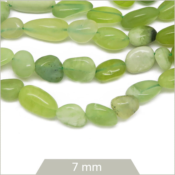 40 cm de perles galets en Jade serpentine, calibre 7 mm env.