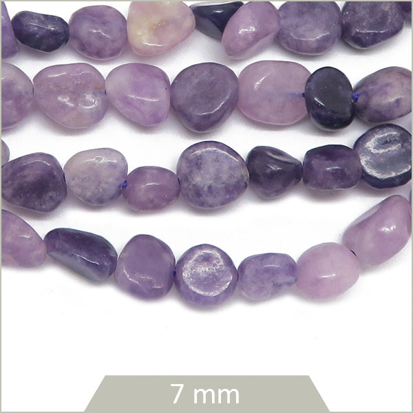 40 cm de perles galets en Lépidolite noir, calibre 7 mm env.