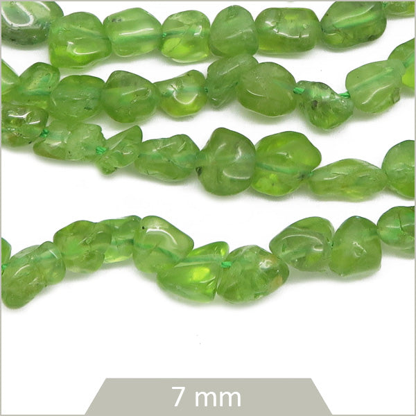 40 cm de perles galets en Péridot, calibre 7 mm env.