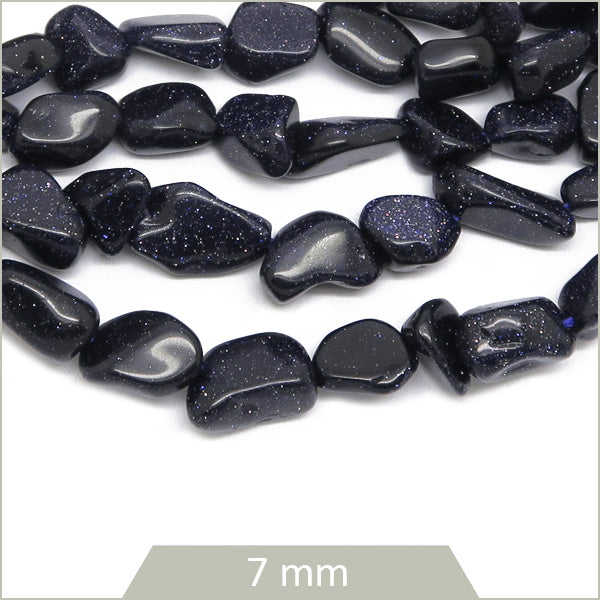 40 cm de perles galets en Pierre de Sable bleue, calibre 7 mm env.