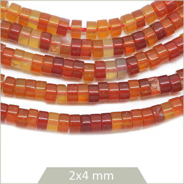 Env. 160 perles heishi en Cornaline, 4mm