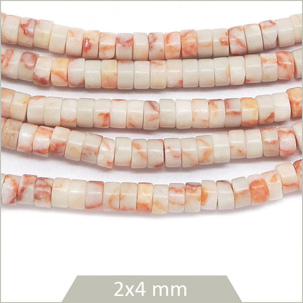 Env. 160 perles heishi en Jaspe rouge toile, 4mm