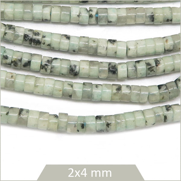 Env. 160 perles heishi en Jaspe kiwi, 4mm