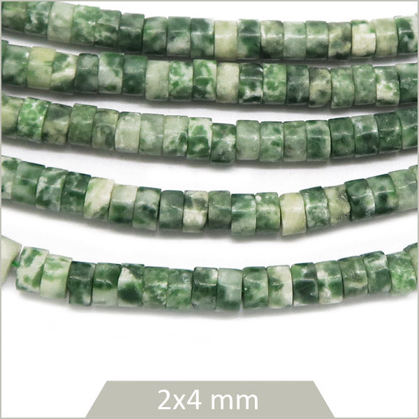 Env. 160 perles heishi en Jaspe vert tacheté, 4mm