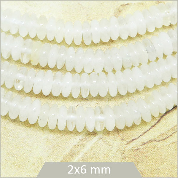 Env. 160 perles soucoupes Quartz blanc, 6x2 mm