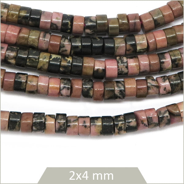Env. 160 perles heishi en Rhodochrosite, 4mm