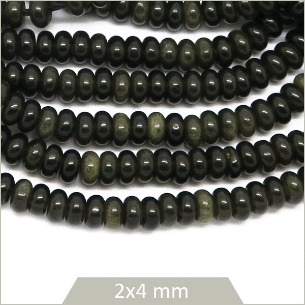 Env. 160 perles soucoupes en Obsidienne dorée, 4 mm