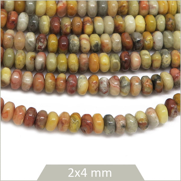 Env. 160 perles soucoupes en Agate crazy jaune, 4 mm