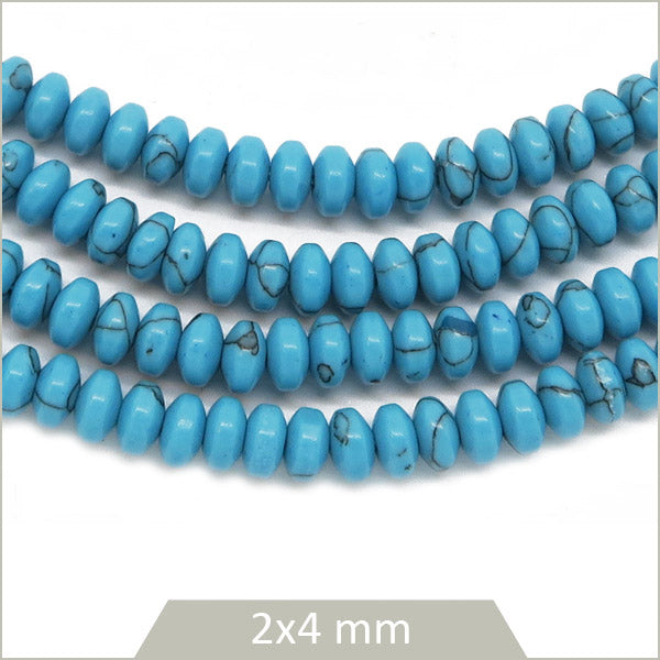 Env. 160 perles soucoupes en Turquoise synthétique, 4x2 mm