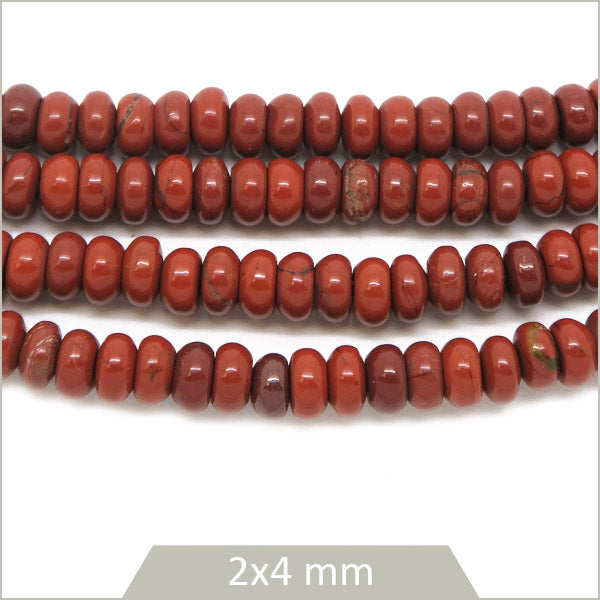 Env. 160 perles soucoupes en Jaspe rouge, 4x2 mm