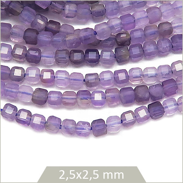 Env. 160 perles cubes facettées en Améthyste, 2,5x2,5 mm