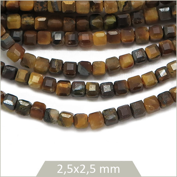 Env. 160 perles cubes facettées en Oeil de tigre, 2,5x2,5 mm