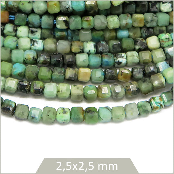Env. 160 perles cubes facettées en Turquoise Africaine, 2,5x2,5 mm