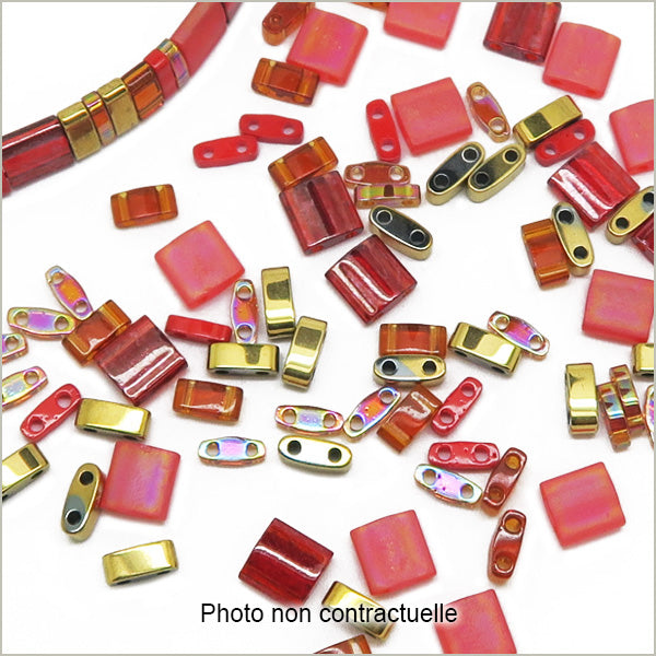 6g de mix de perles Tila rouge et OR