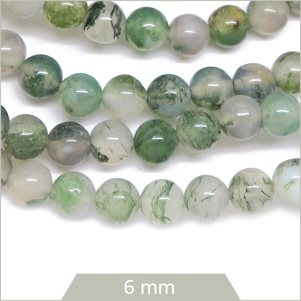 Env. 60 perles rondes en Agate mousse rare, 6 mm
