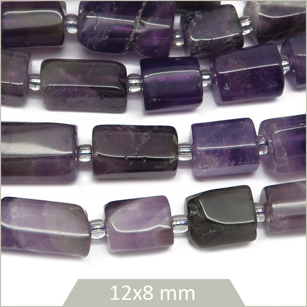 Env. 26 perles colonnes en Améthyste, 12x8 mm