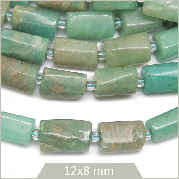 Env. 26 perles colonnes en Amazonite bleue, 12x8 mm