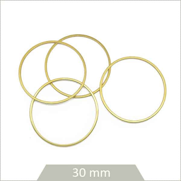 4 anneaux fermés ronds en acier doré 30 mm