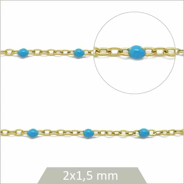 chaine acier doré perlée bleu pour bijoux