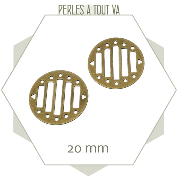 6 breloques rondes ajourées pour tissage, couleur bronze
