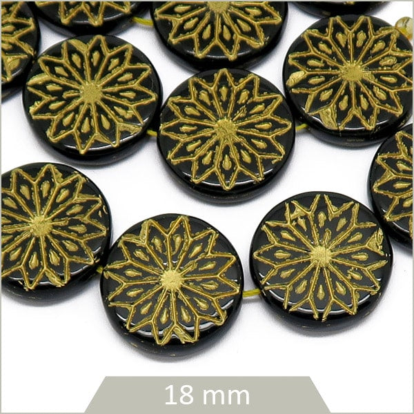 perles tchèque motif floral noir et doré