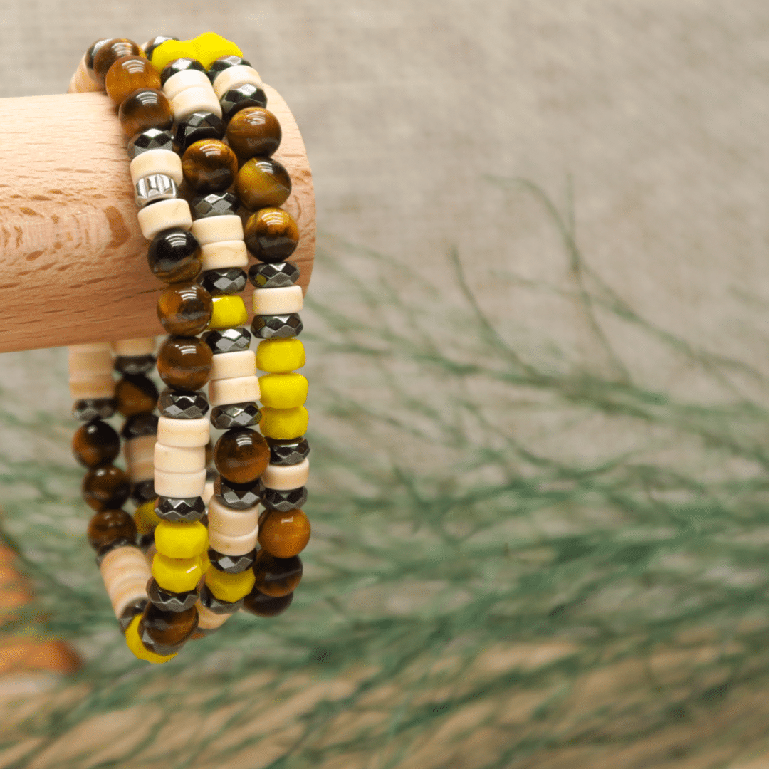 DIY bracelet oeil de tigre et perles heishi