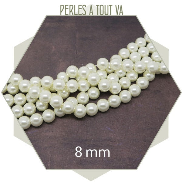 50 perles de verre nacrées 8 mm