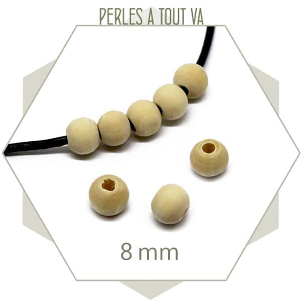 100 perles 8 mm bois brut clair