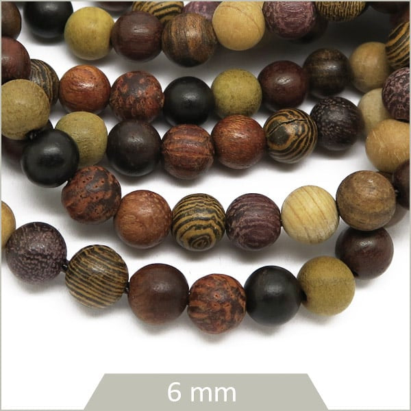 60 perles rondes en bois multicolore, 6 mm