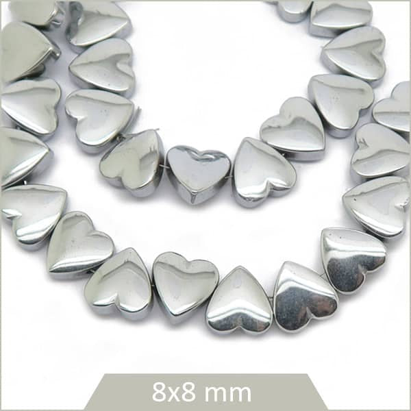 18 perles coeur en hématite argent 8 mm pour bracelet
