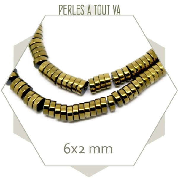 190 perles rondelles en hématite doré clair métallisé, 6x2 mm