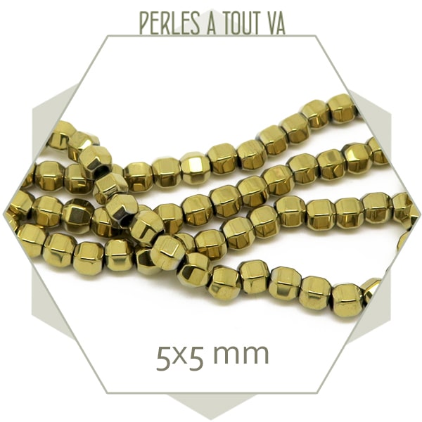 75 perles à facettes en hématite doré métallisé