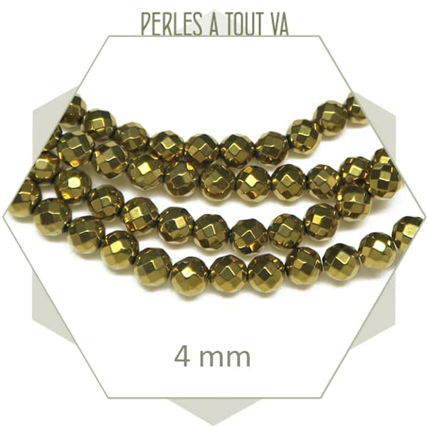 Perles hématite facettées dorées