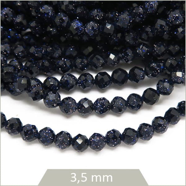 120 perles rondes à facettes 3,5 mm, Pierre de sable bleue