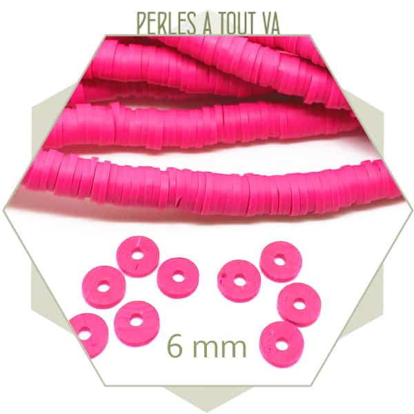 Vente fournitures perles heishi rose fluo