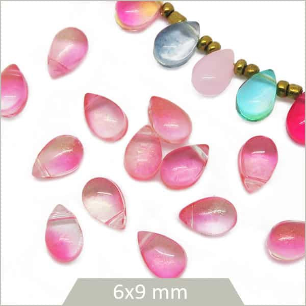 Perles goutte en verre rose