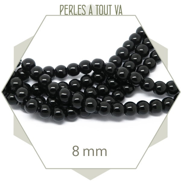40 perles de verre rondes 8 mm noires