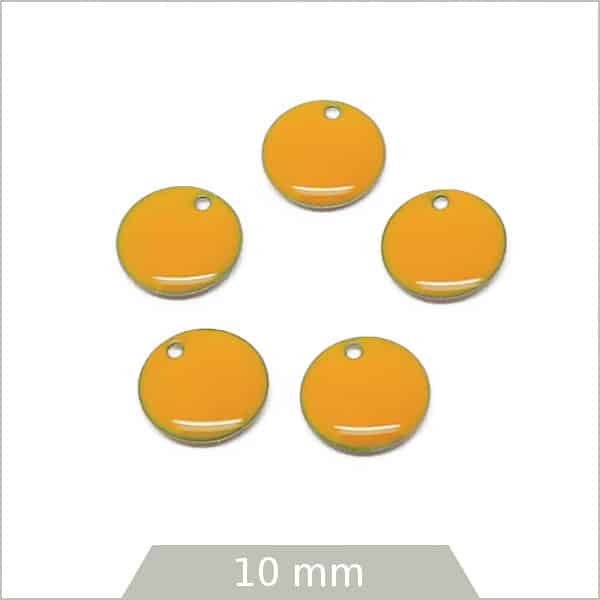 6 sequins effet émaillé jaune ronds 10 mm