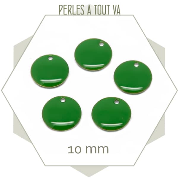 6 sequins émaillés vert ronds 10 mm