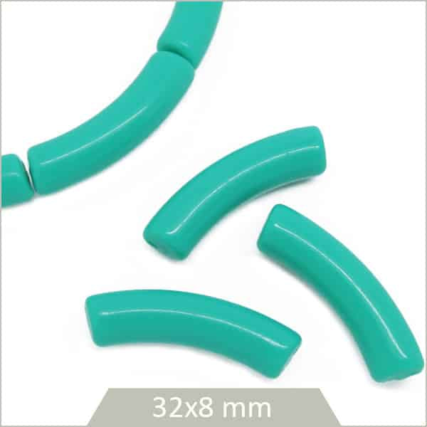 Perles tubes incurvés turquoise opaque