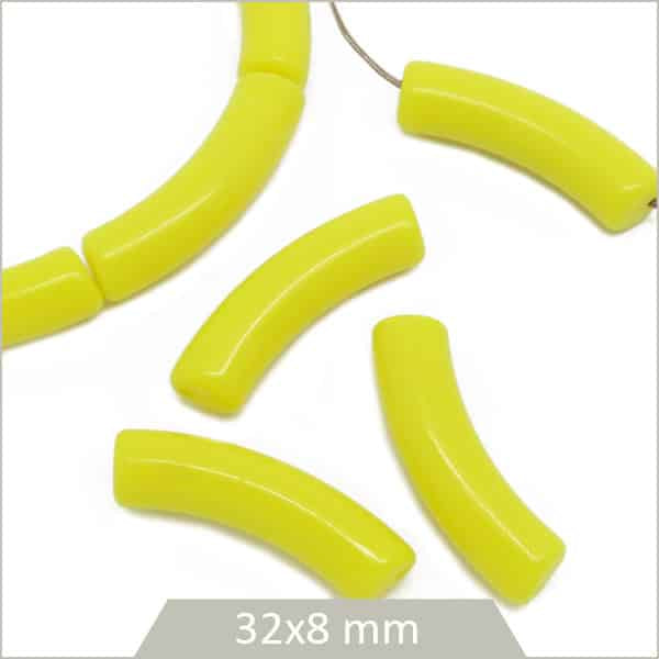 Perles tubes acrylique incurvé jaune opaque