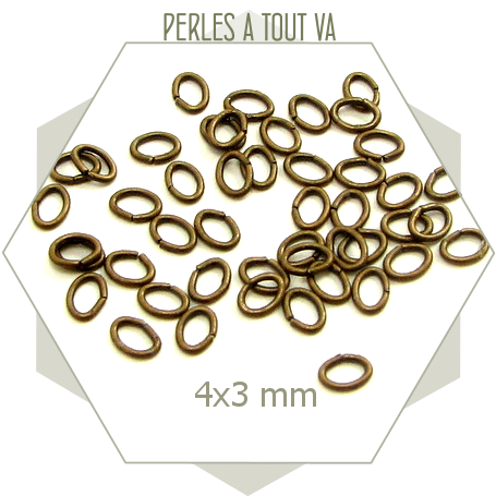 200 anneaux 4x3mm ovales couleur bronze