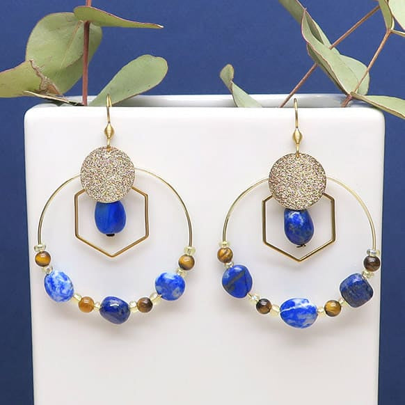 Créez boucles d'oreilles pierres naturelles lapis lazuli